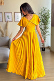 Yellow Pleated Maxi Dress with Side Tie 