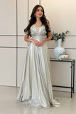 Off Shoulder Metallic Silver Maxi Dress 