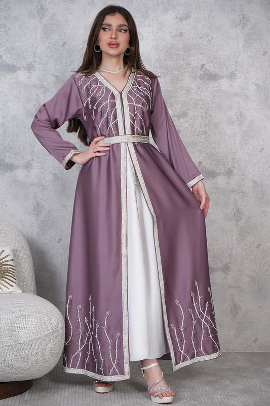 Purple Embroidered Two Piece Kaftan 