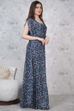 Navy blue square neck floral maxi dress 