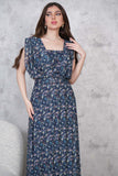 Navy blue square neck floral maxi dress 