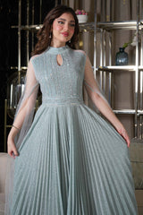 Tiffany Color Tulle Cape Sleeve Beaded Evening Dress 