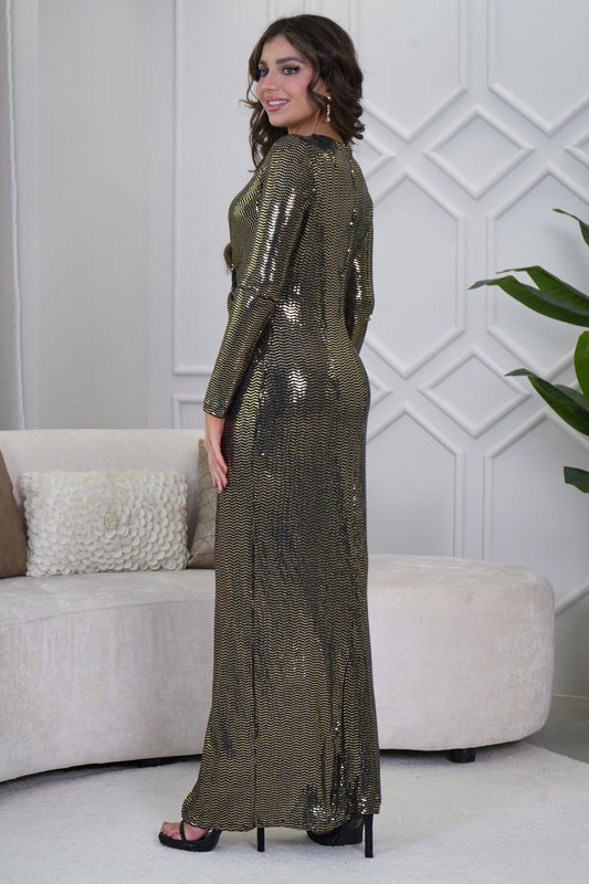 Gold Sequin Front Slit Maxi Dress 