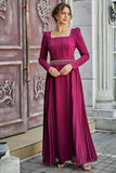 Pleated dress with a belt decorated with crystal tassels, fuchsia color