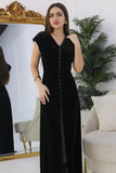 Black velvet drape dress with beads on the chest 