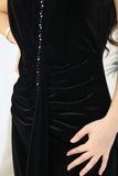 Black velvet drape dress with beads on the chest 