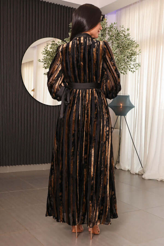 Black velvet chiffon dress with folded collar 