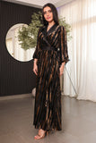 Black velvet chiffon dress with folded collar 
