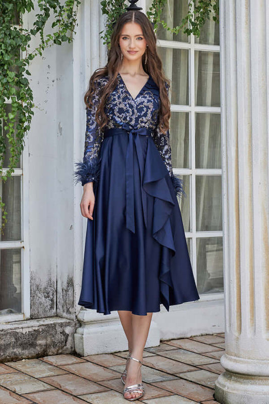 Dress with sequin bodice and cloche, navy blue