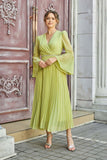 Pleated dress with crystal embroidered belt, apple color