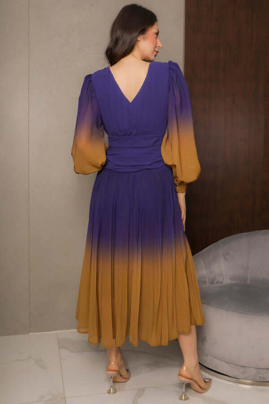 Long-sleeved chiffon midi evening dress, purple 