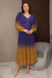 Long-sleeved chiffon midi evening dress, purple 