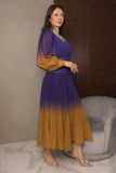 Long-sleeved chiffon midi evening dress, purple 