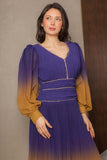 Long-sleeved chiffon midi evening dress, purple 