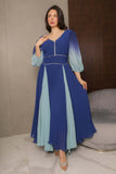 Hayran blue pleated chiffon evening dress 