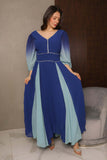 Hayran blue pleated chiffon evening dress 