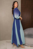 Hayran blue pleated chiffon evening dress 