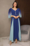 Hayran blue pleated chiffon evening dress 