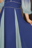 Hayran blue pleated chiffon evening dress 