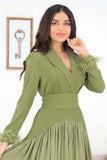 فستان بتصميم مقسم كلوش لون اخضر