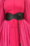 Solid color pleated midi dress in fuchsia