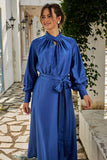 Midi dress with high neckline, navy blue