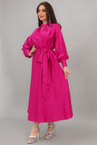 Midi dress with high neckline, fuchsia color