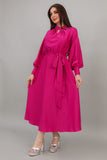 Midi dress with high neckline, fuchsia color