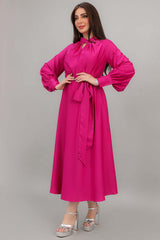 Midi dress with high neckline, fuchsia color