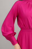 Midi dress with high neckline, fuchsia color