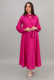 Midi dress with high neckline, fuchsia color