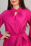 Midi dress with high neckline, fuchsia color