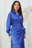 Wrap dress with tie at the waist, indigo blue