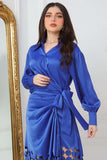 Wrap dress with tie at the waist, indigo blue