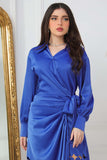 Wrap dress with tie at the waist, indigo blue