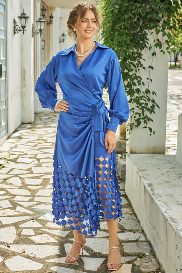 Wrap dress with tie at the waist, indigo blue