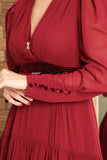 Solid color dress with contrasting layers, burgundy 