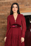 Solid color dress with contrasting layers, burgundy 