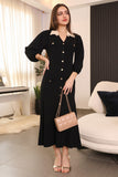 Black button-up dress with folded collar 