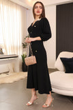 Black button-up dress with folded collar 