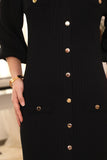 Black button-up dress with folded collar 