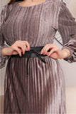 Brown velvet maxi dress with belt 