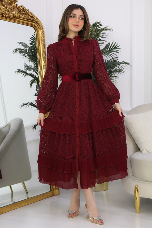 Maroon lace shirt dress