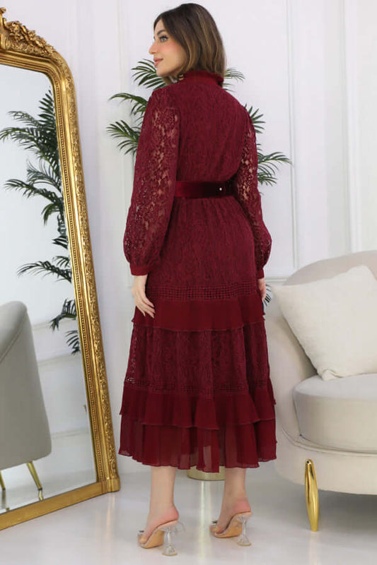 Maroon lace shirt dress