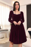 Short velvet dress with crystal embroidered collar, purple