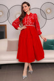 Red suede lace dress with belt 