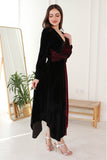 Burgundy velvet dress with split design 