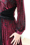 Burgundy velvet dress with split design 