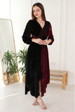 Burgundy velvet dress with split design 