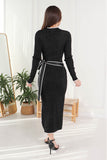 Midi dress with a wrap belt attached to the waist, black 